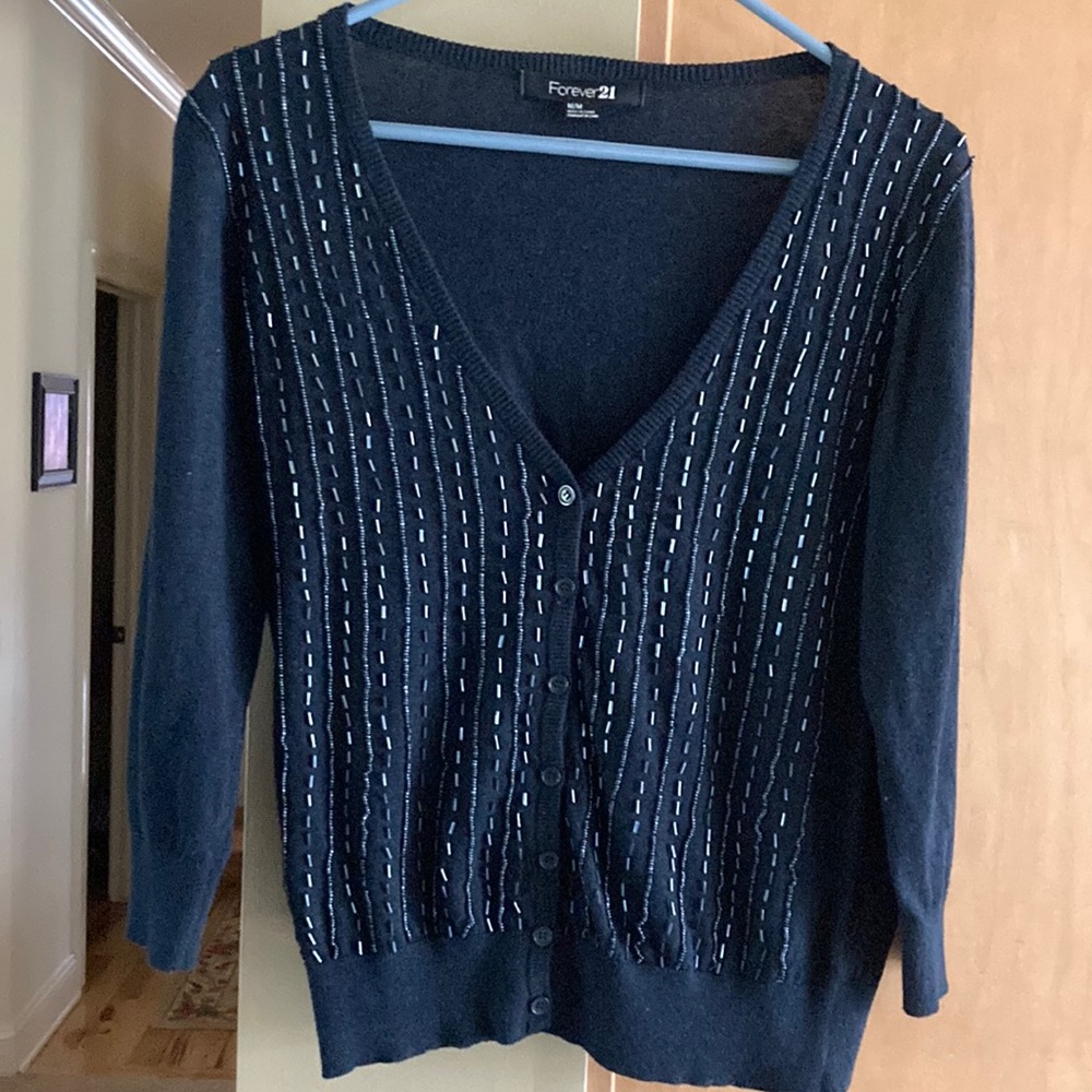 Forever 21 Blue Beaded Cartigan